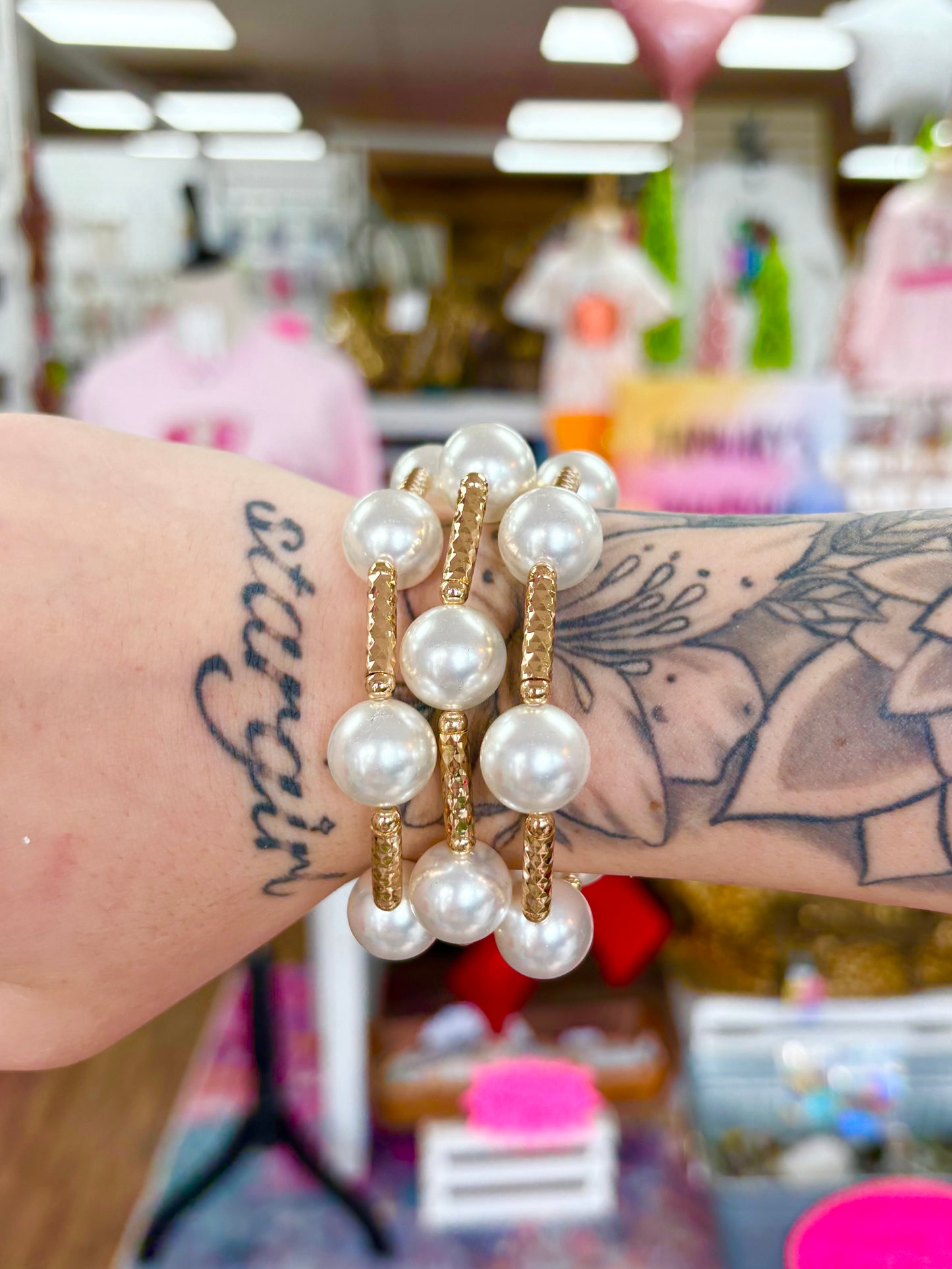 Gold Pearl Beaded Accent Bracelets