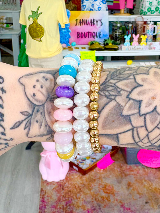 KK 3 Row Gold & Pastel Multi Bead Bracelet