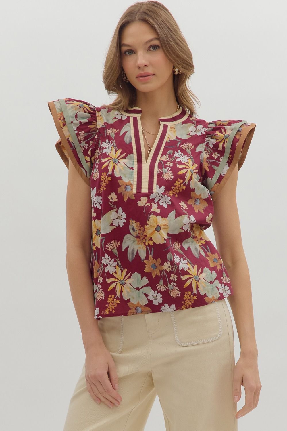 Women’s Burgundy Floral Entro Top