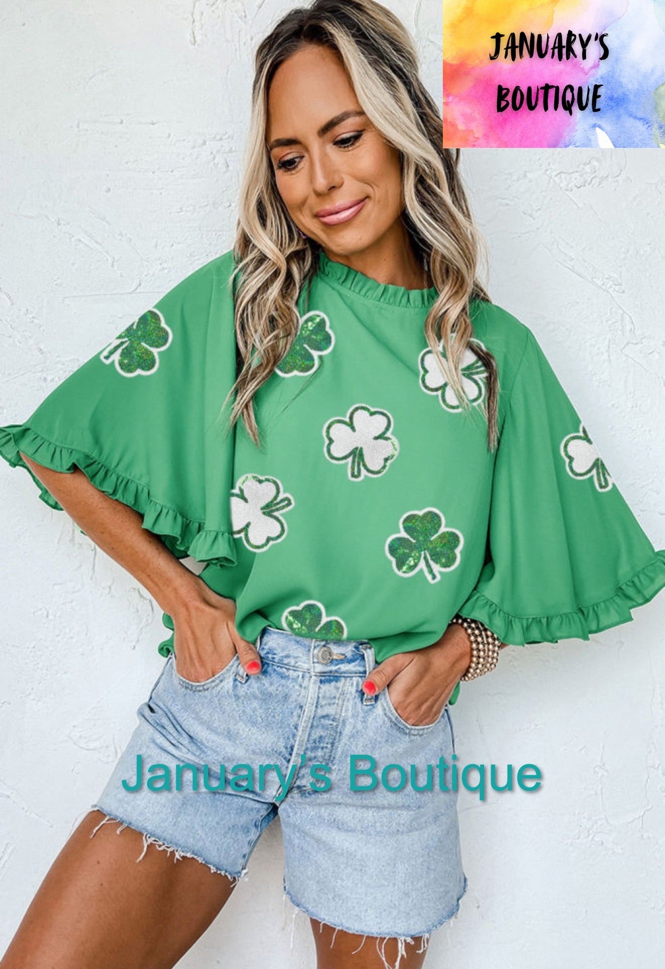 Women’s Green Sequin Shamrock Top