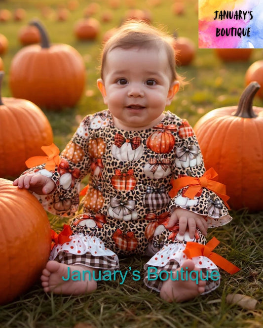 Girl’s Leopard Pumpkin Romper