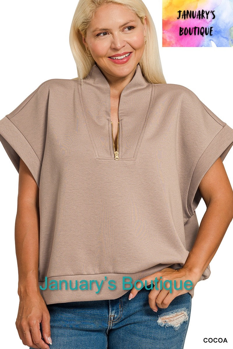 Women’s Plus High Neck Half Zip Cocoa Top