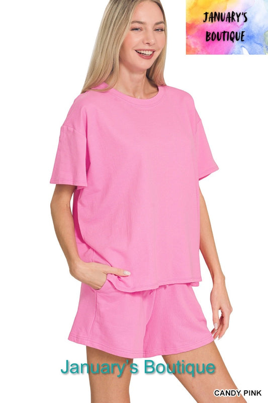 Women’s Linen Candy Pink Shorts Set