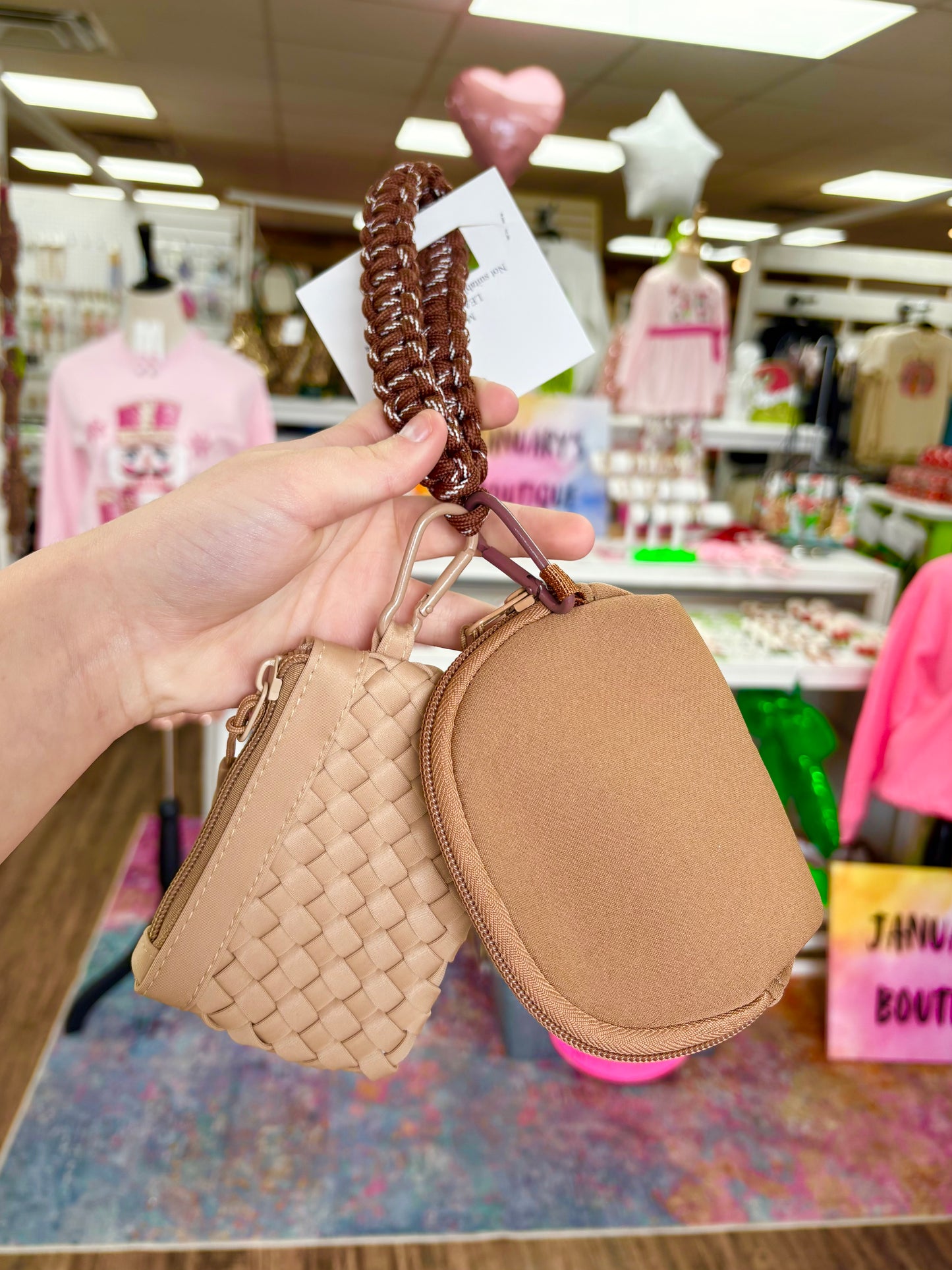 Brown Woven Rope Dual Wristlet