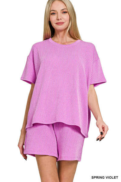 Women's Spring Violet Ribbed Shorts Set