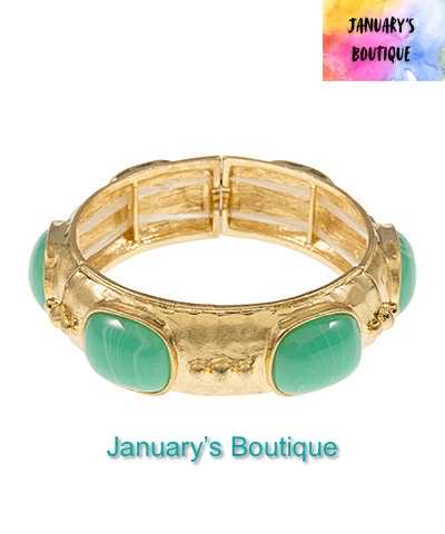 Green & Gold Square Stone Bracelet