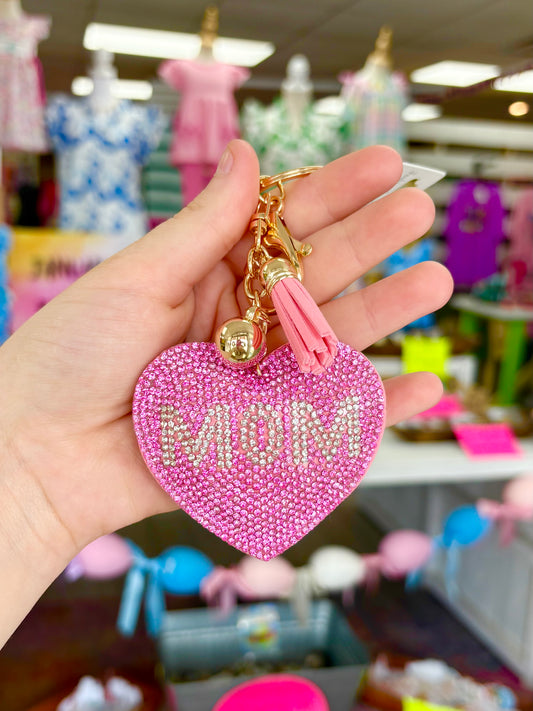 KK Rhinestone MOM Heart Keychain