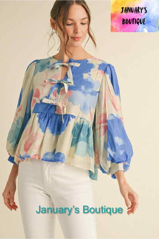 Women’s Blue Multi Bow Top