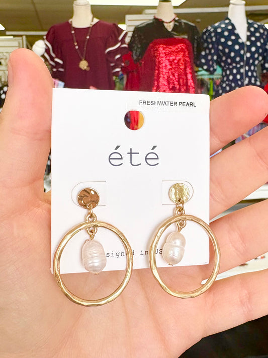 Gold Pearl Drop Stud Earrings