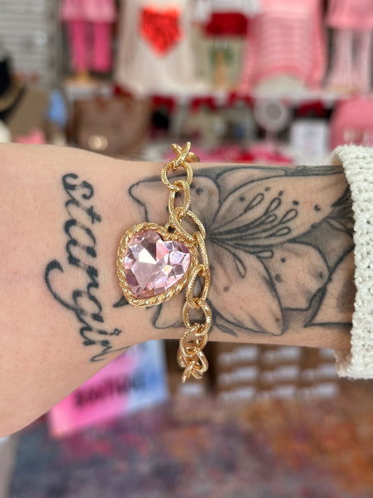 KK Textured Pink Heart Chain Bracelet
