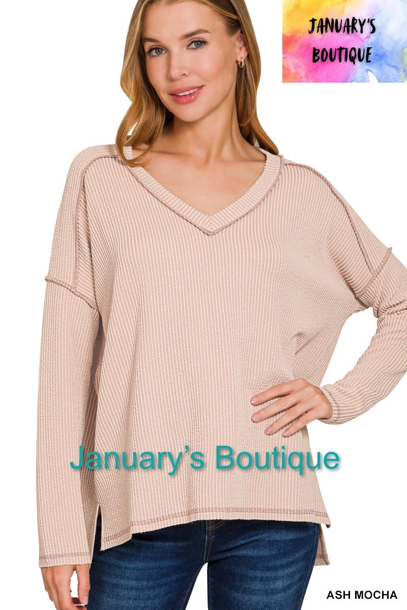 Women’s Ash Mocha Ribbed Hi-Lo Top