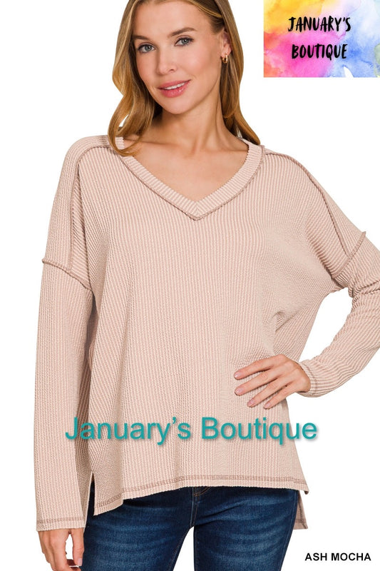 Women’s Ash Mocha Ribbed Hi-Lo Top