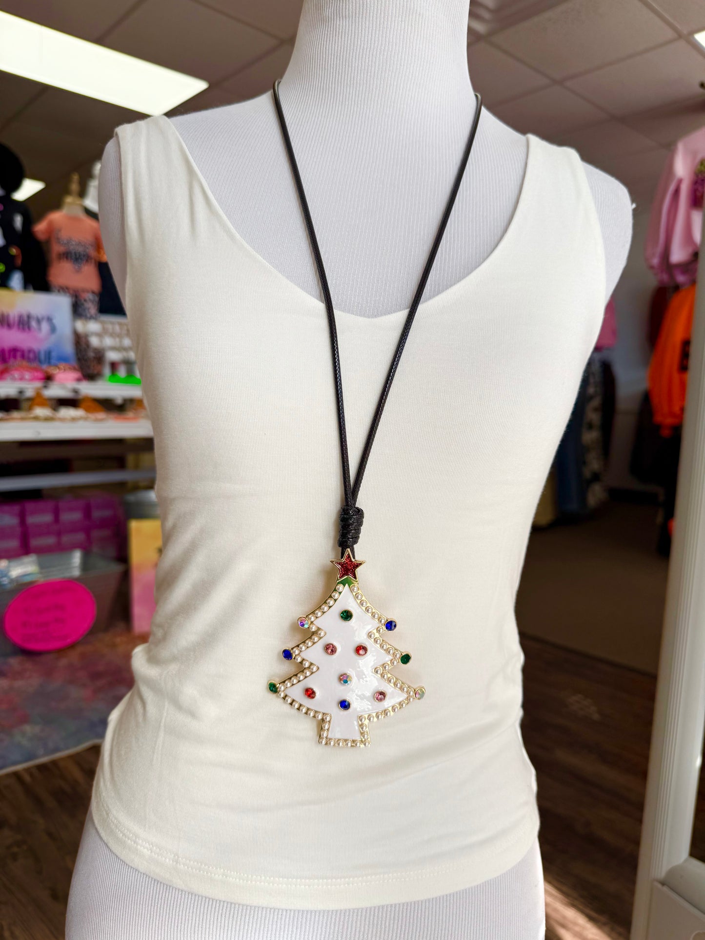 White Christmas Tree Necklace