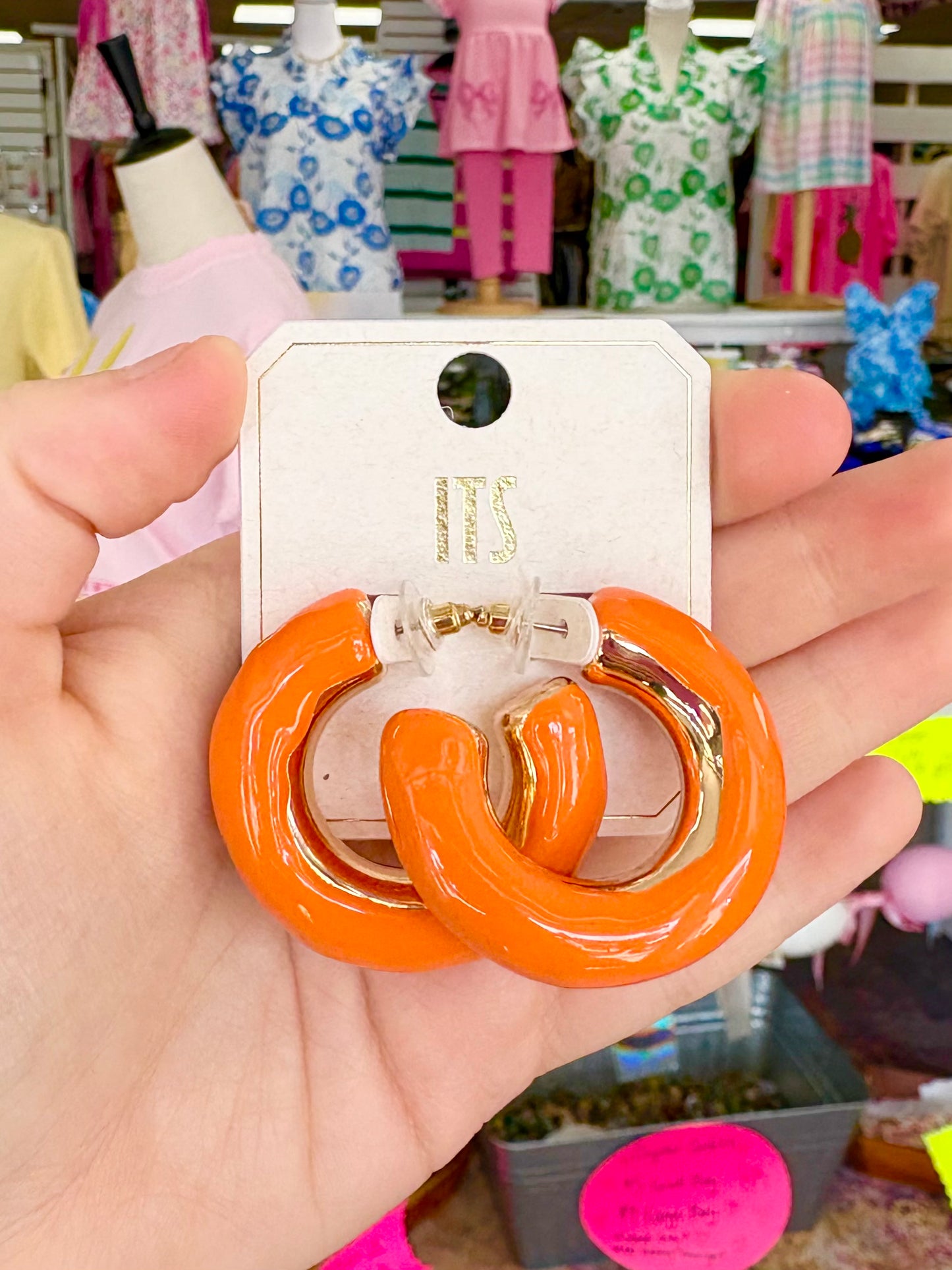 Gold Orange Puffy Hoops