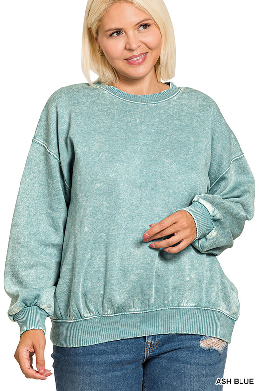Women’s Plus Acid Washed Pullover~ Ash Blue
