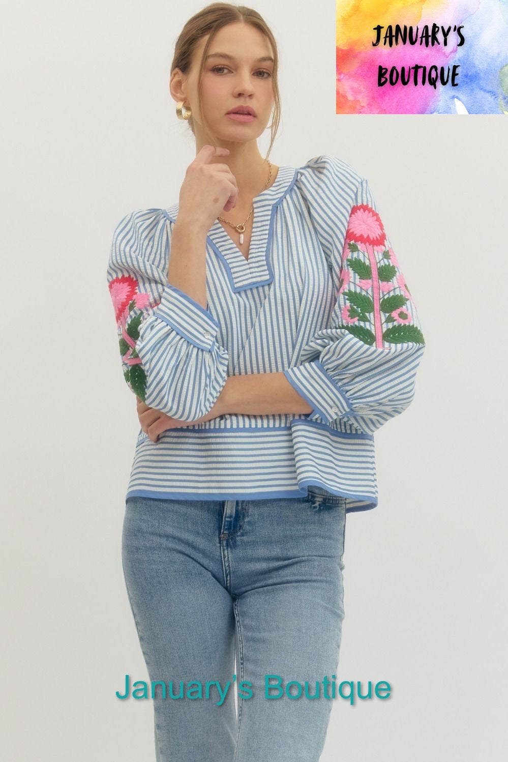 Women’s Entro Blue Floral Blouse