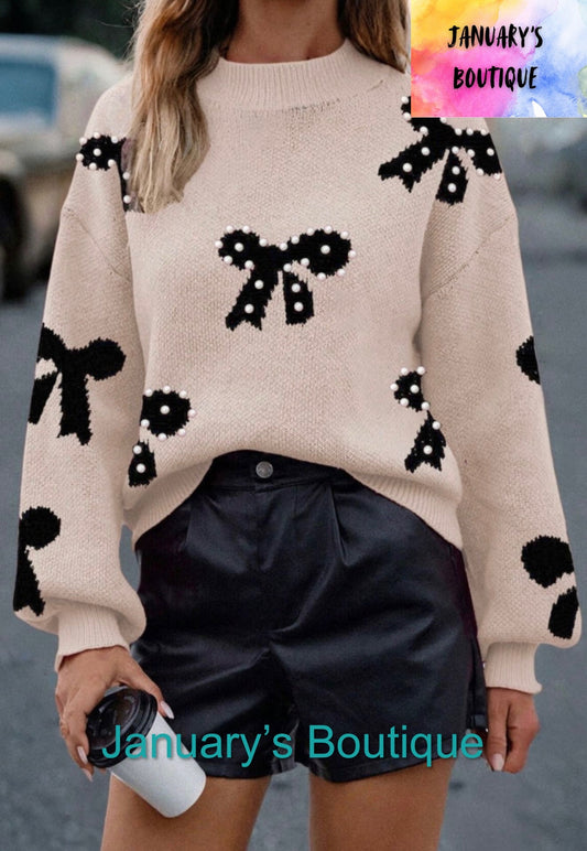 Women’s Bows & Pearls Sweater