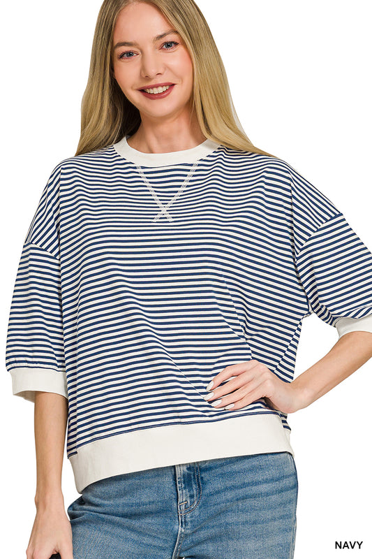 Women’s Navy Striped Pullover