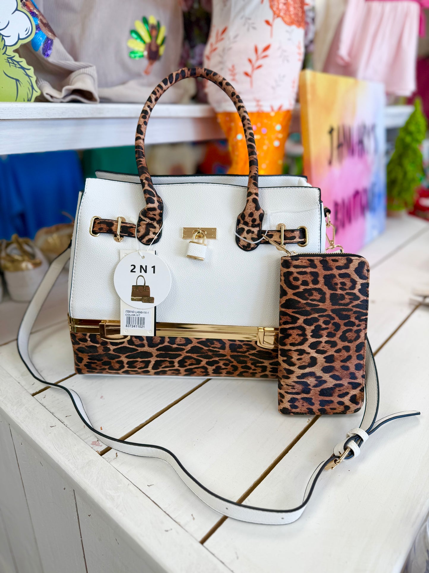 White & Leopard Bag and Wallet Set