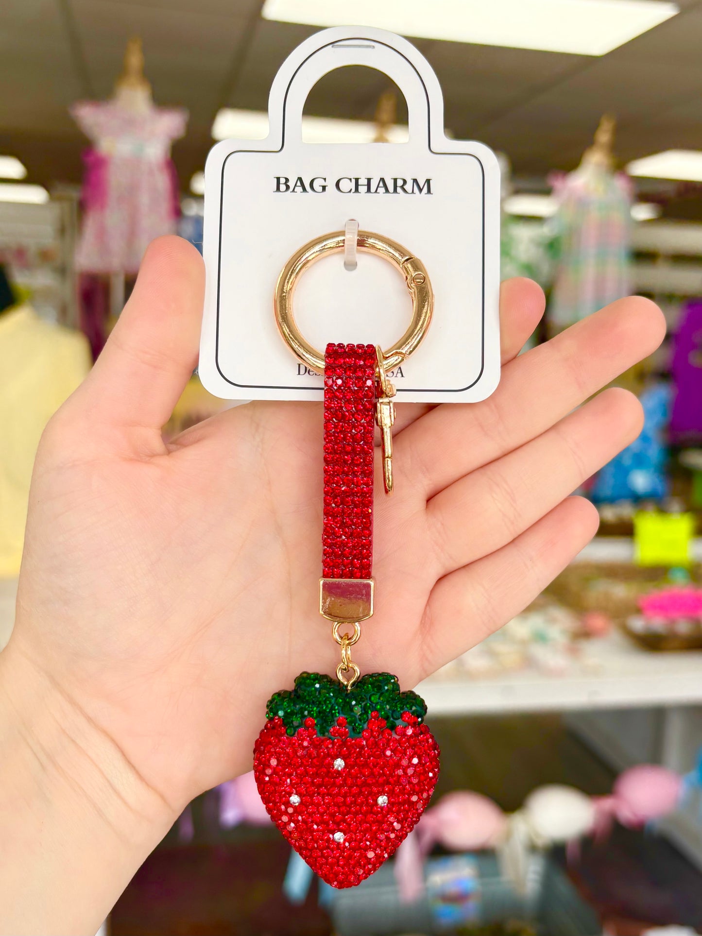 Rhinestone Strawberry Keychain