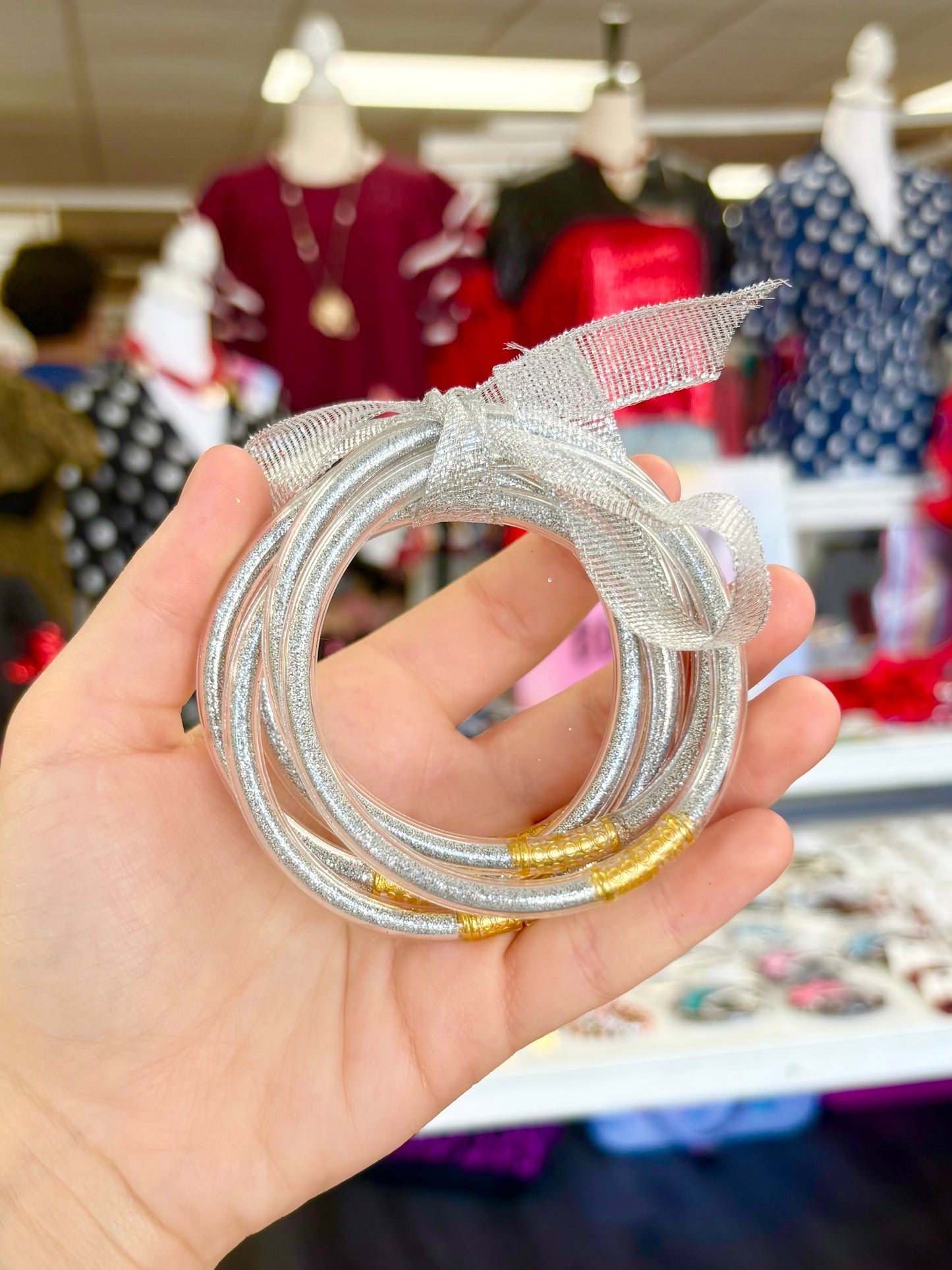 KK Silver Glitter Tube Bracelet Set