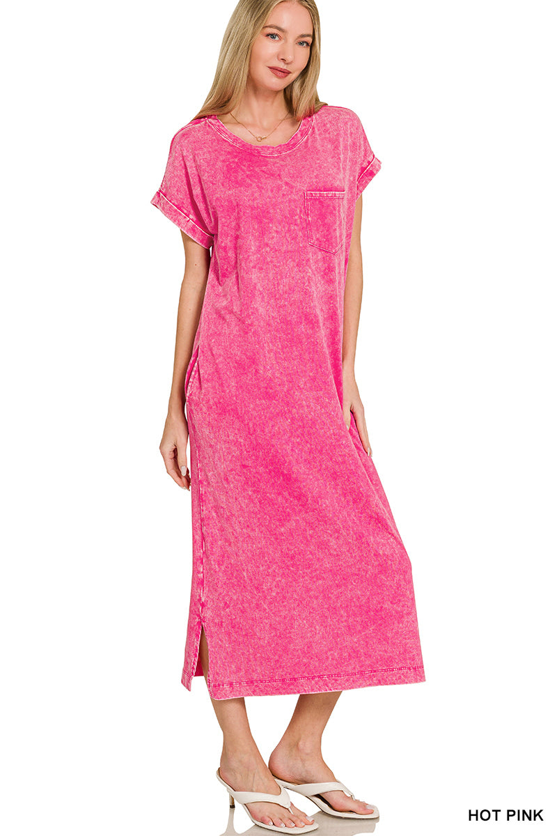 Women’s Hot Pink Acid Washed Dress