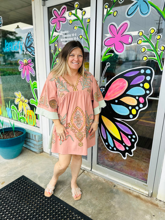 Women’s Pink & Sage Embroidered Dress