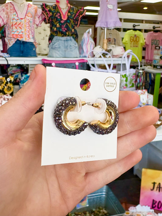 Black AB Rhinestone Hoops