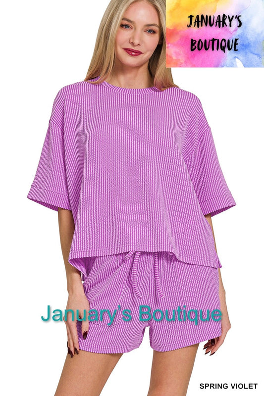 Women’s Spring Violet Ribbed Shorts Set