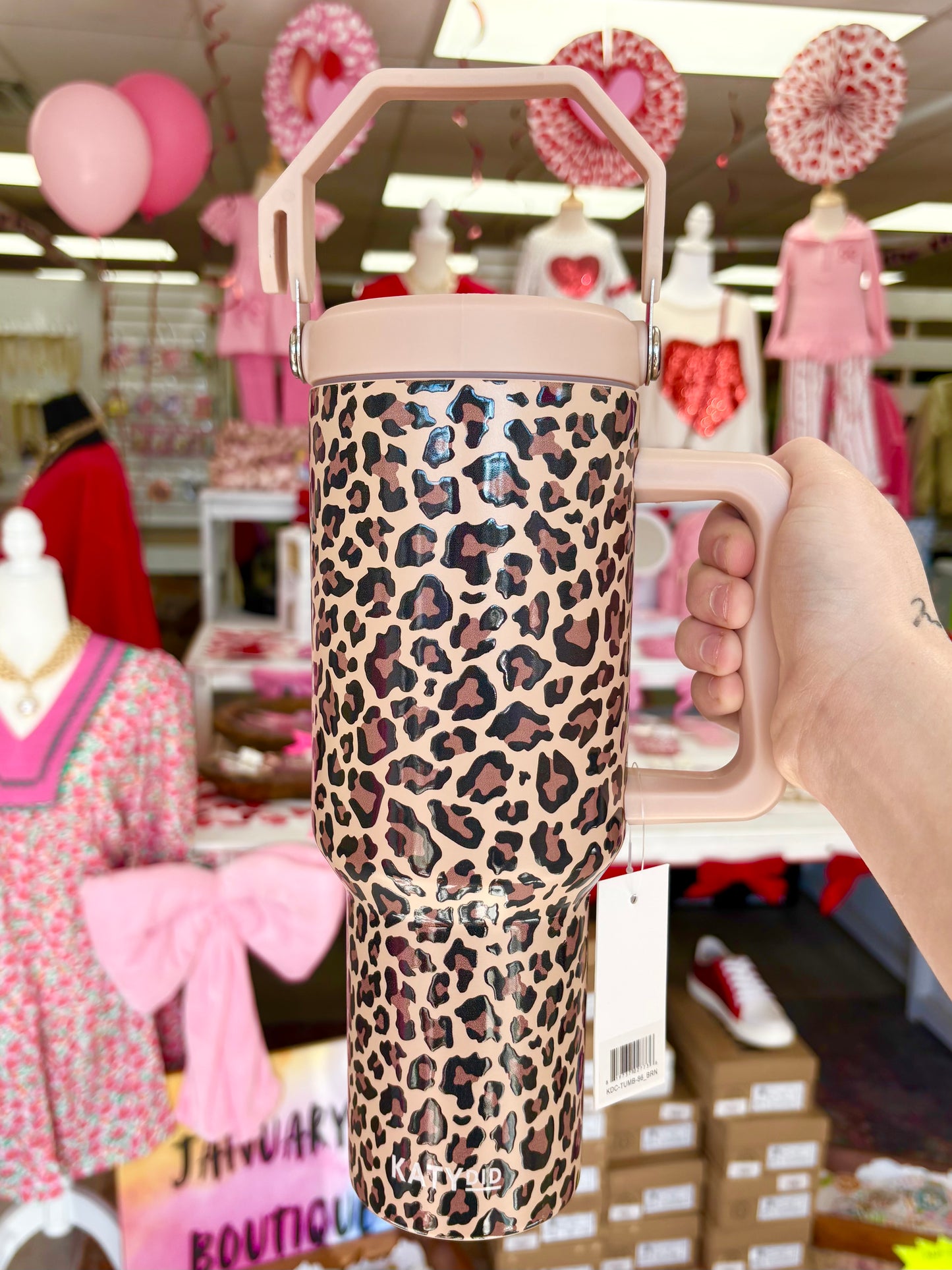 KK Brown Leopard Stainless Steel Tumbler W/ Lid Handle (38 ounces)