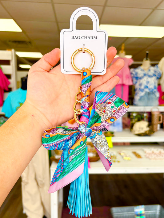 KK Blue/Multi Pattern Scarf Tassel Charm