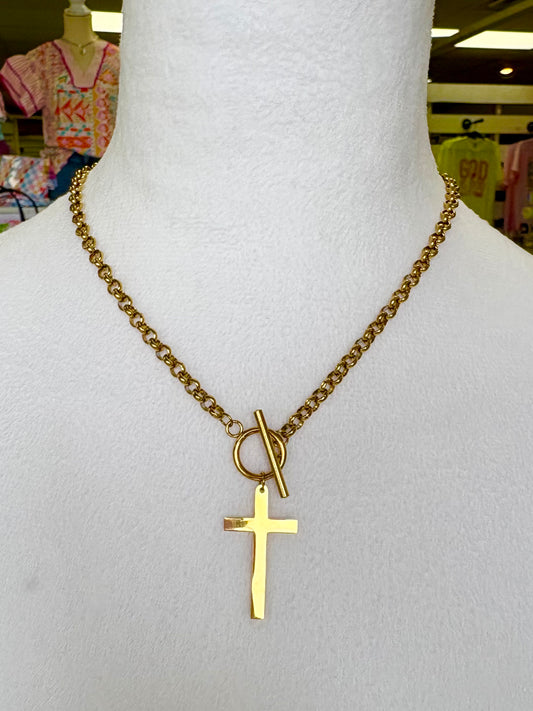 KK Vintage Gold Toggle Clasp Long Cross