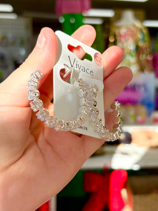 KK Silver Rhinestone Hoops