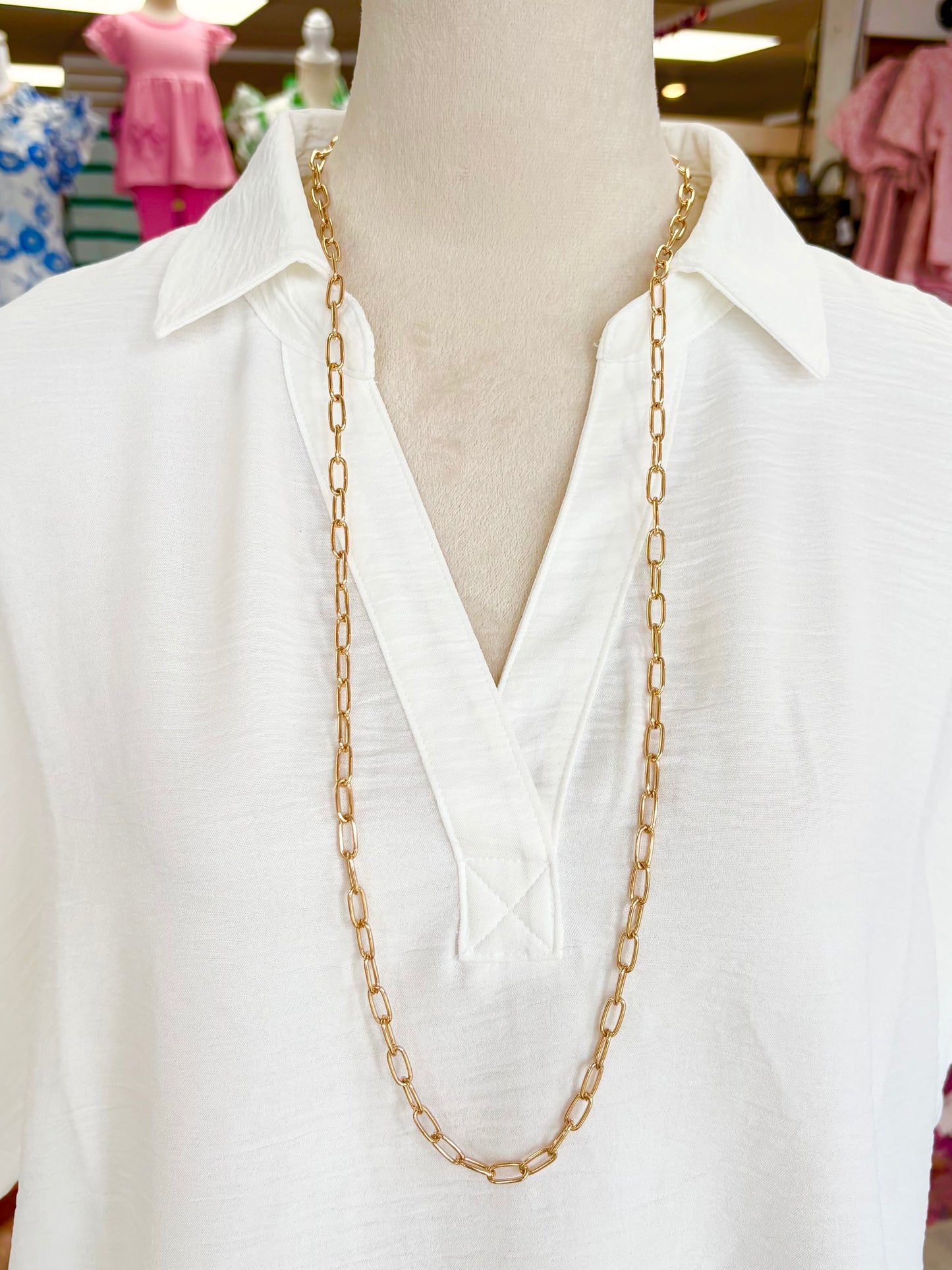 KK Gold Chain Link Long Necklace