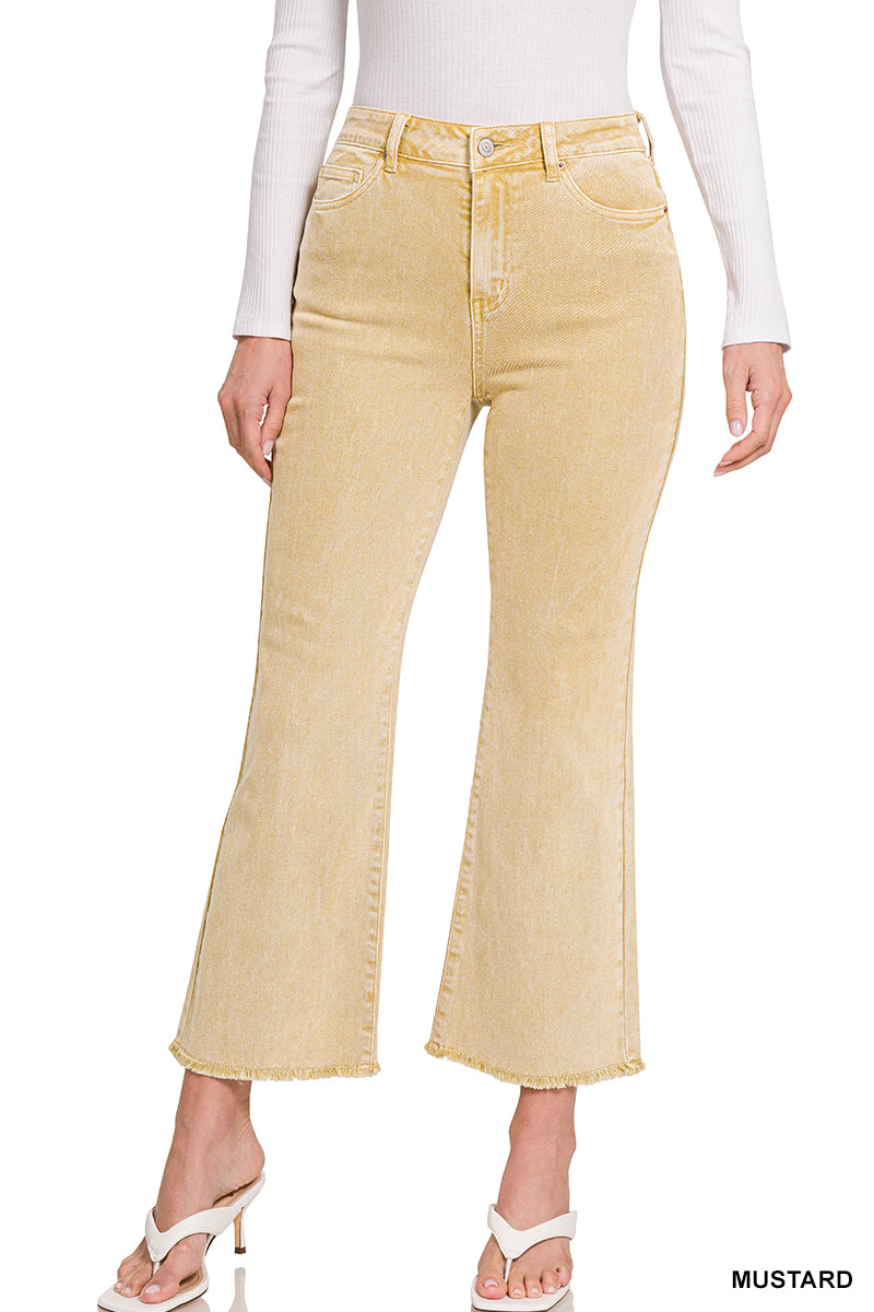 Women’s Acid Washed Frayed Mustard Jeans