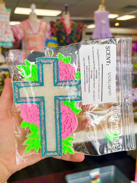 KK Floral Cross Car Freshie (Volcano)