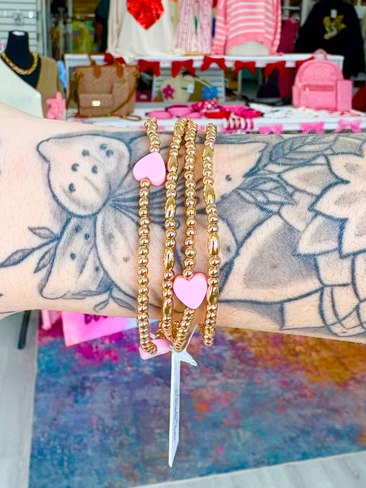 KK Beaded Pink Heart Bracelets