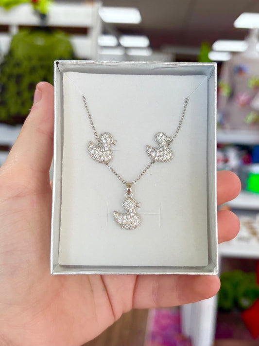 KK Silver Duck Earrings/Necklace Set