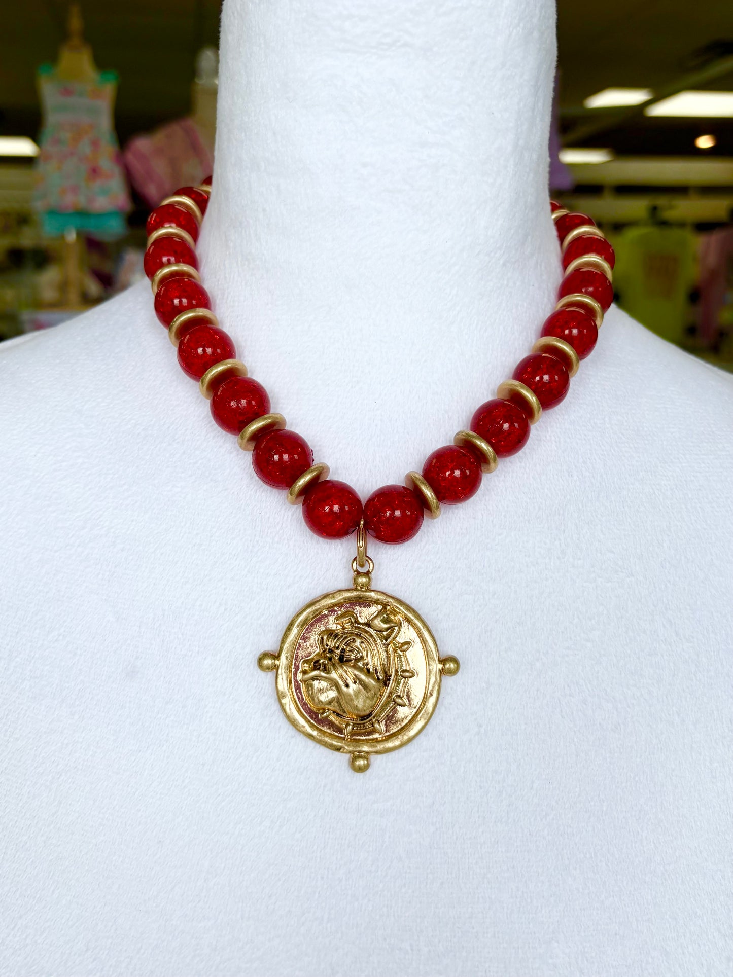 Red/Gold Bulldog Head Pendant