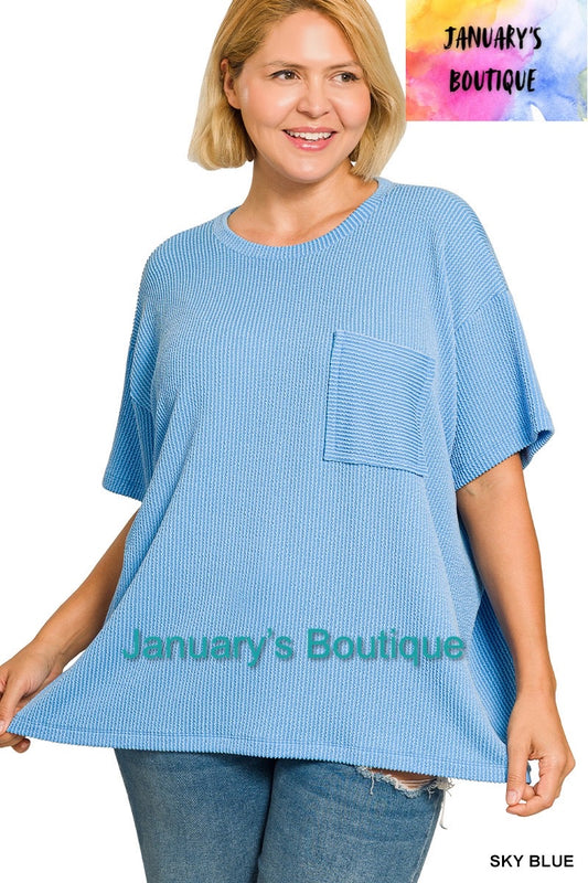 Women’s Sky Blue Plus Ribbed Top