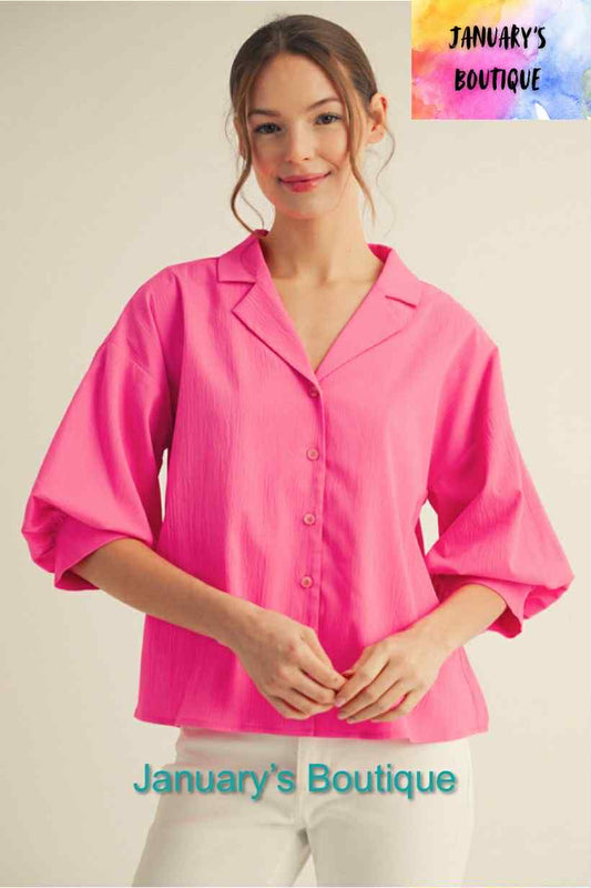 Women’s Hot Pink Button Up Top