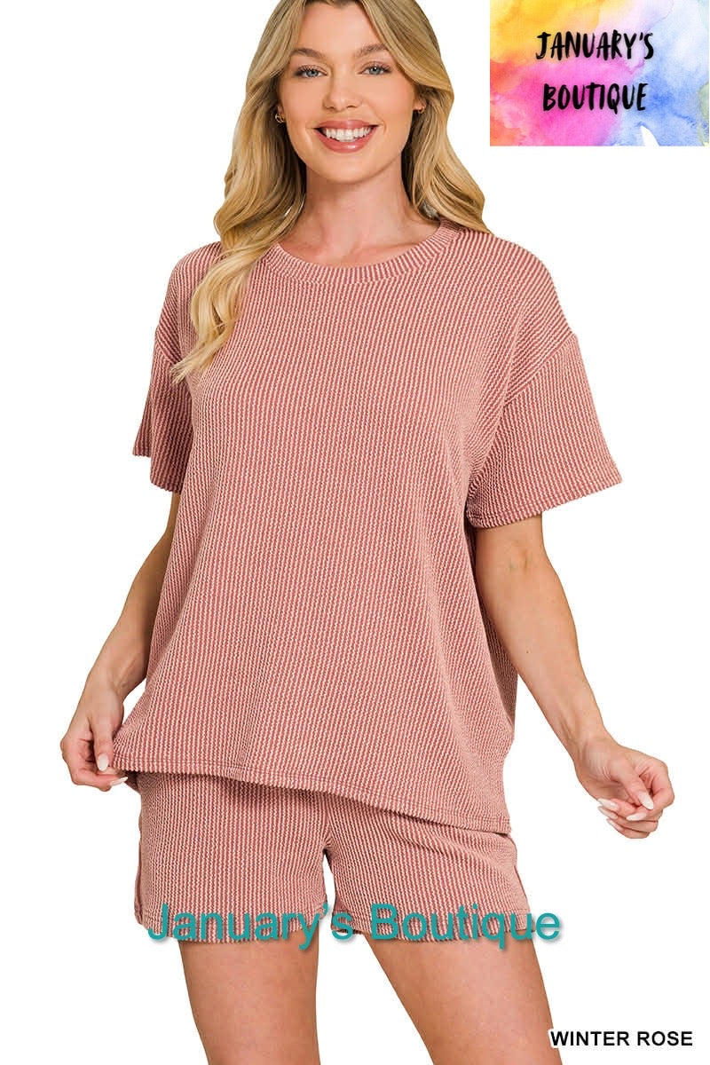 CAM Women’s Winter Rose Ribbed Shorts Set