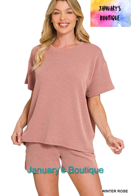 CAM Women’s Winter Rose Ribbed Shorts Set