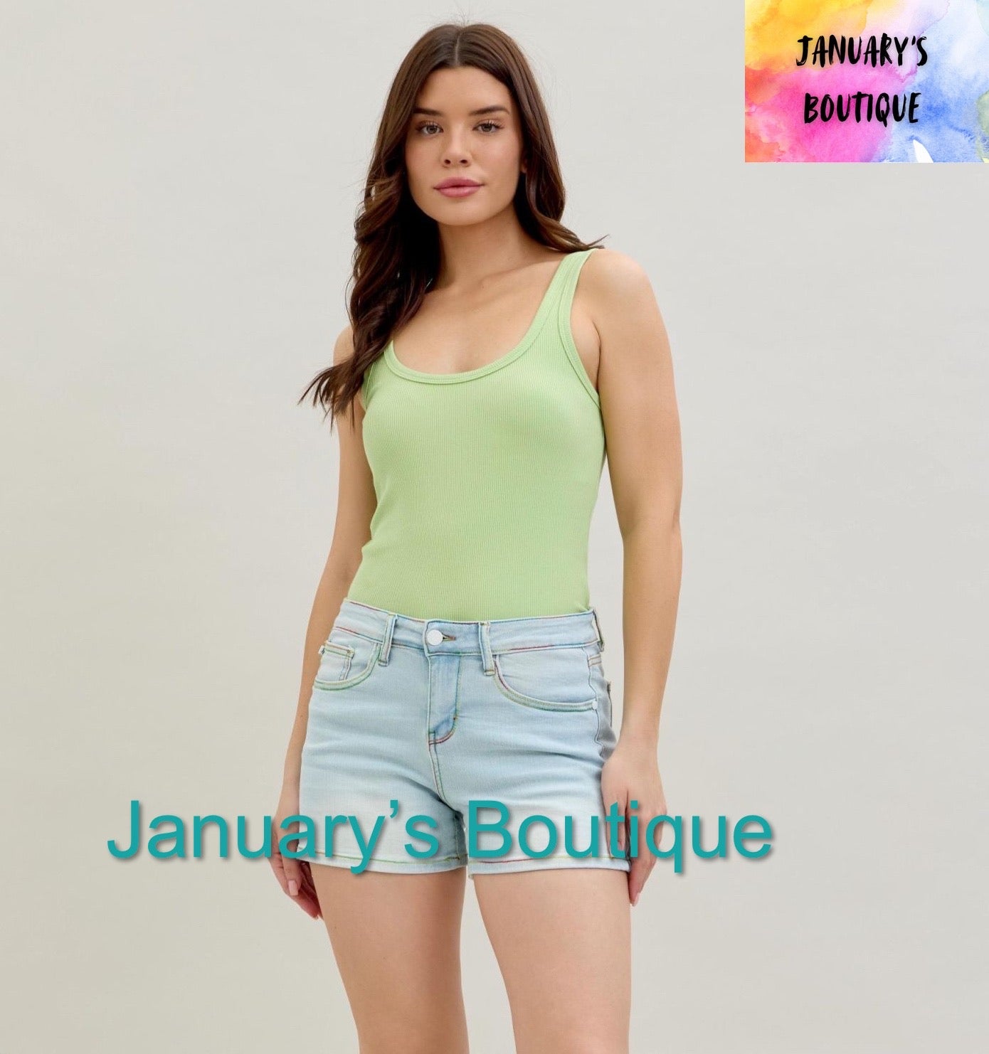 Women’s Judy Blue Mid-Rise Rainbow Thread Shorts