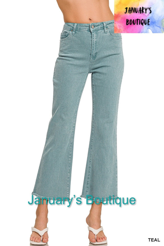Women’s Teal Acid Washed Frayed Bootcut Pants