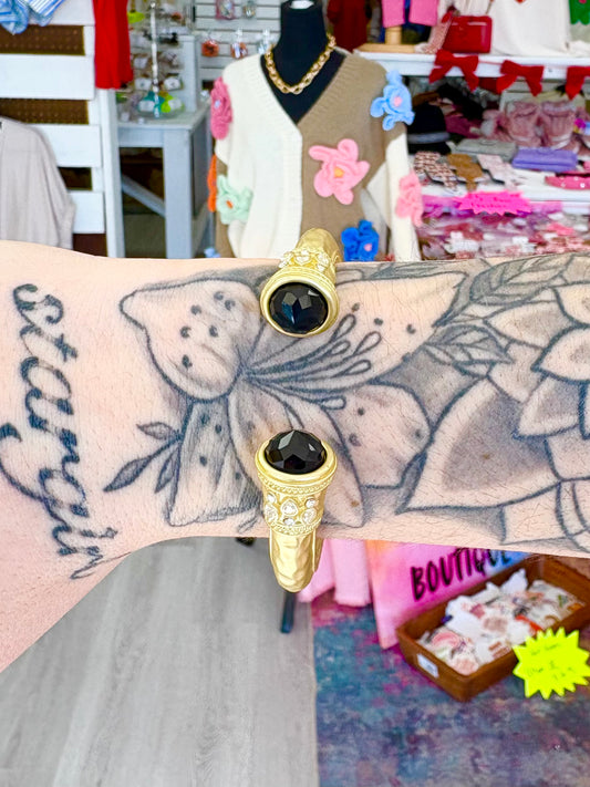 Black Matte Gold Stone Bangle Bracelet