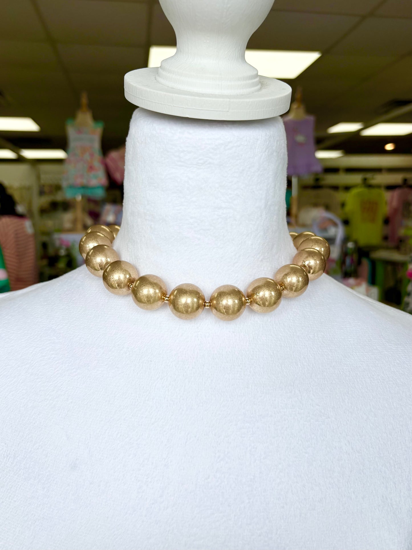 Bulky Matte Gold Beaded Necklace