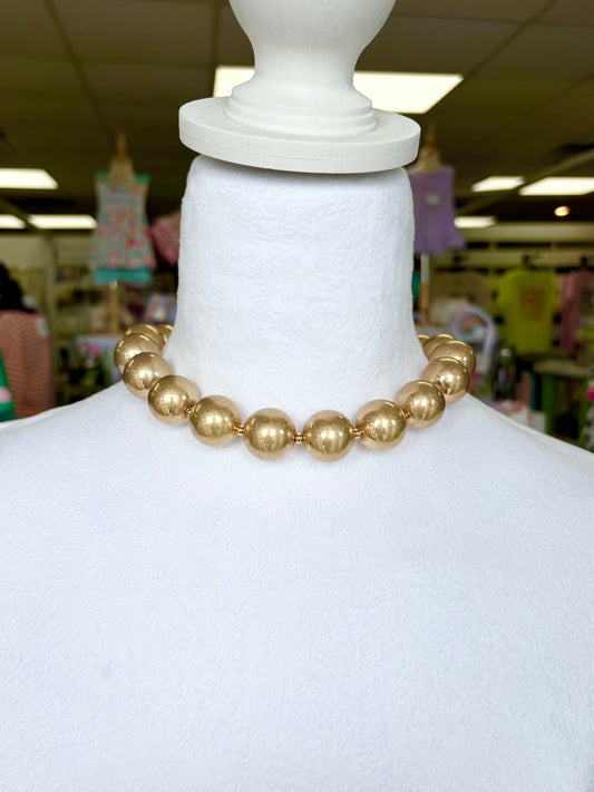 Bulky Matte Gold Beaded Necklace