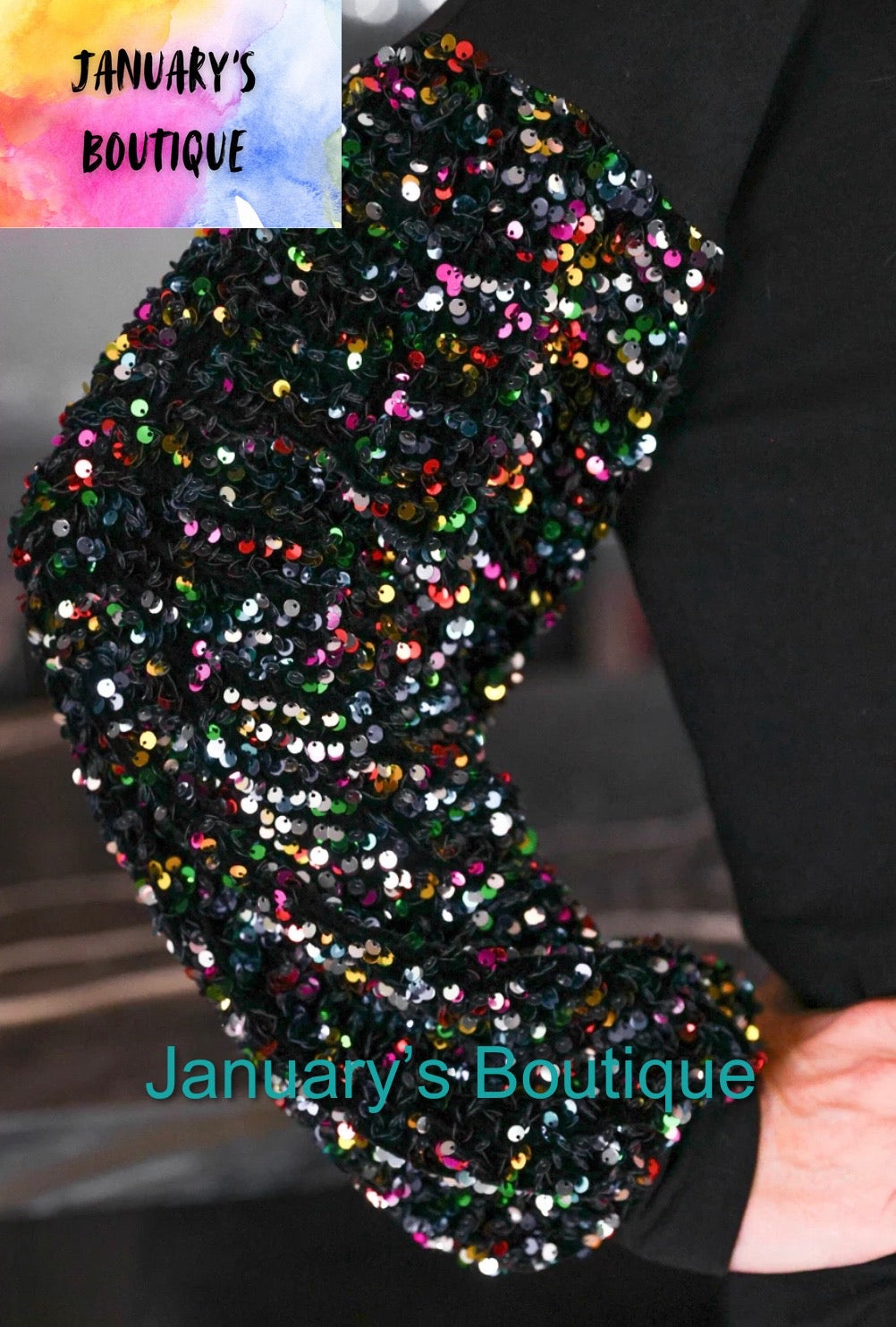 Women’s Black Multi Sequin Top