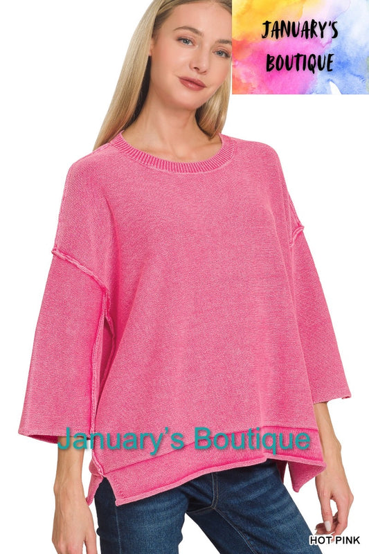 Women’s Hot Pink 3/4 Sleeve Boxy Sweater